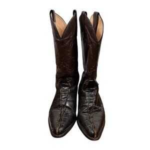 Vintage Alligator Pointed Toe Cowboy Boots Western Size 8.5 Men Brown Leather